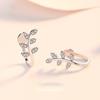 Fresh Mori Style Leaves Ear Clip Silver S925 Diamond-Embedded Without Ear Hole Niche Japanese and Korean Style