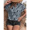 V Neck Fashion Leopard Print Women Tops Vintage Short Sleeve Blouse Loose Lady Shirts Office Casual Clothes Blusas Mujer 25584