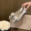 Женские туфли Flat Water Diamond Square Head Shallow Mouth Silver Single Shoes Fairy Soft Leather Temperament Commuting Woman Shoes