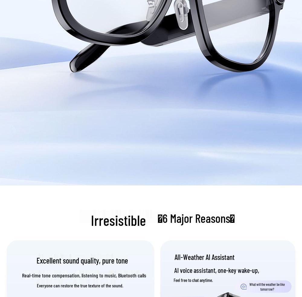 Smart AI Bluetooth Glasses: Camera, Photo Translation, Object Recognition, Calls & Music