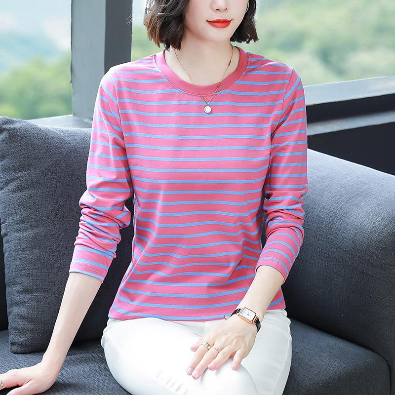 2023 Women's Oversized Striped Cotton Long-Sleeve T-Shirt for Autumn