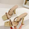Summer Party Banquet Women 'S Shoes Slippers Fashion Rhinestones Strap Mules High Heels Square Toe Golden Sandals Female