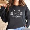 Толстовка Cat Mom Толстовки Cat Mama Подарок Cat Mom Женские толстовки с графическим рисунком Пуловеры с круглым вырезом с длинными рукавами Женская уличная одежда Топ унисекс