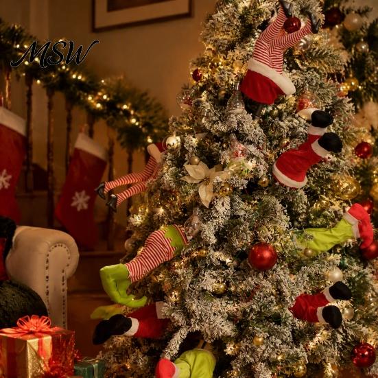 Green Hair Elf Decor Christmas Shaking Leg Decoration, Electric Santa Claus for Xmas Tree, cHalf Body Ormament Party Funny