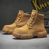 Fashion Hot Sale Autumn Men's Platform Boots Fashion Yellow Tooling Boot Men Comfortable Thick Bottom Leather Boots for Men Ankle Shoes