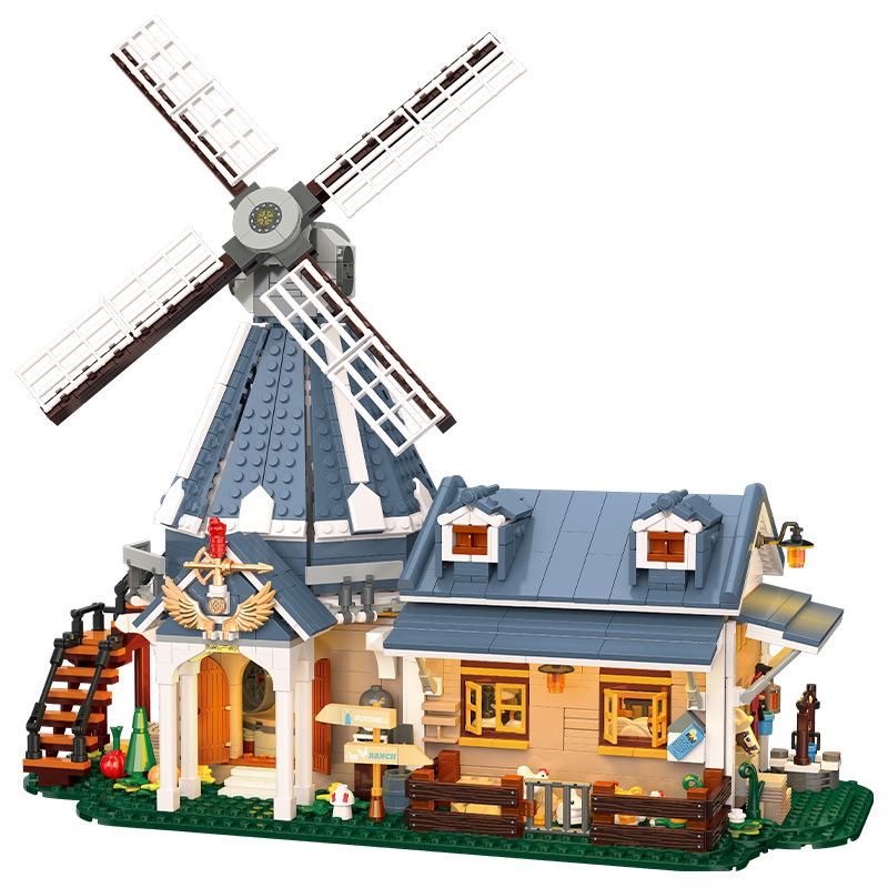 Jie Xing Windmill Ranch Scene with Light-Up Parts - Building Blocks Toy Gift for Kids