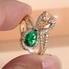 1 Pc Golden Color Teardrop Cut Green Champagne Stone Ring Wedding Band Valentine's Day Jewelry