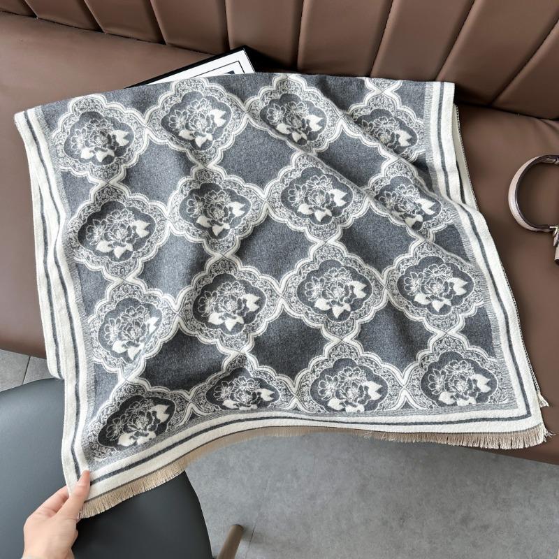 Landscape painting imitation cashmere scarf women's high-end office air-conditioned room thickened warm long trendy scarf