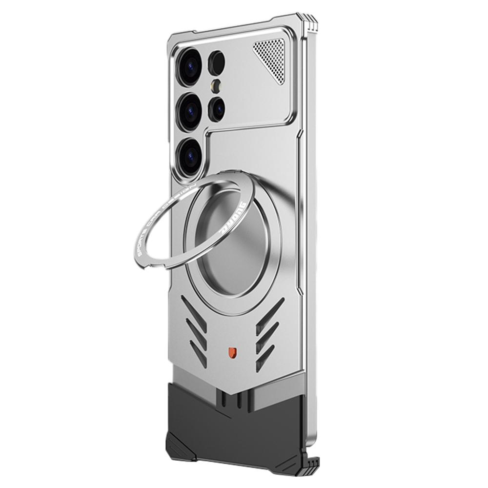 For Samsung Galaxy S25 Ultra Metal Case Frameless Hollow Heat Dissipation Phone Cover with Kickstand