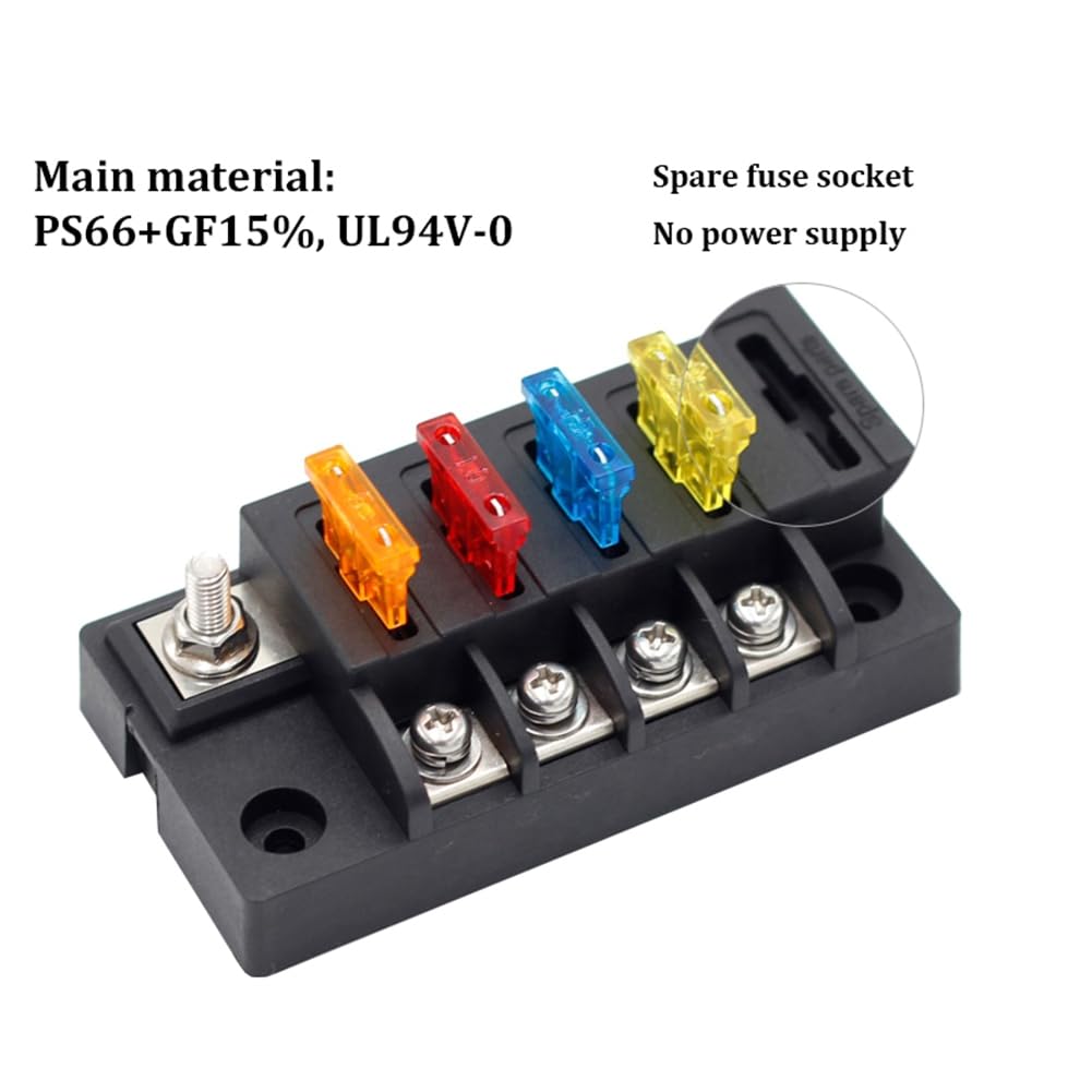 Bskivd 4-Way 12-32V 4 Circuit Fuse Block Fuse Box for Auto Boat Marine with Cover