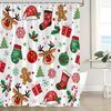 Christmas Shower Curtain Cute Reindeer Cookies Snowflake Red Green Xmas Balls Pine Tree Candy Holly Berry Winter Holiday Happy