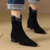 2024 High Quality Women's Short Suede Ankle Boots Pointed Toe Fashion Slip-On Winter Fashionable Boots