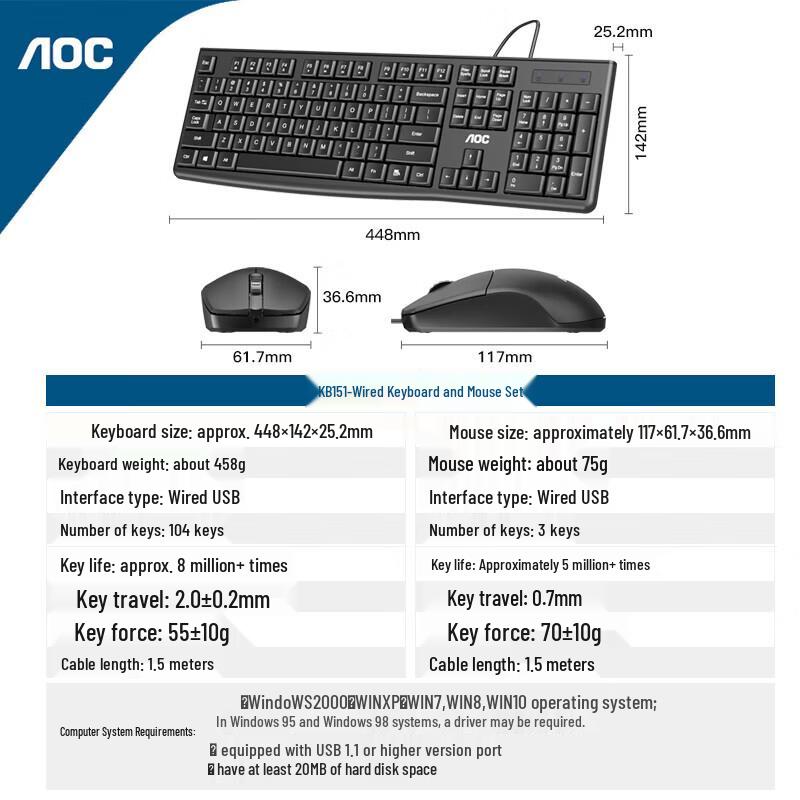 AOC KM151 Wired Keyboard and Mouse Combo