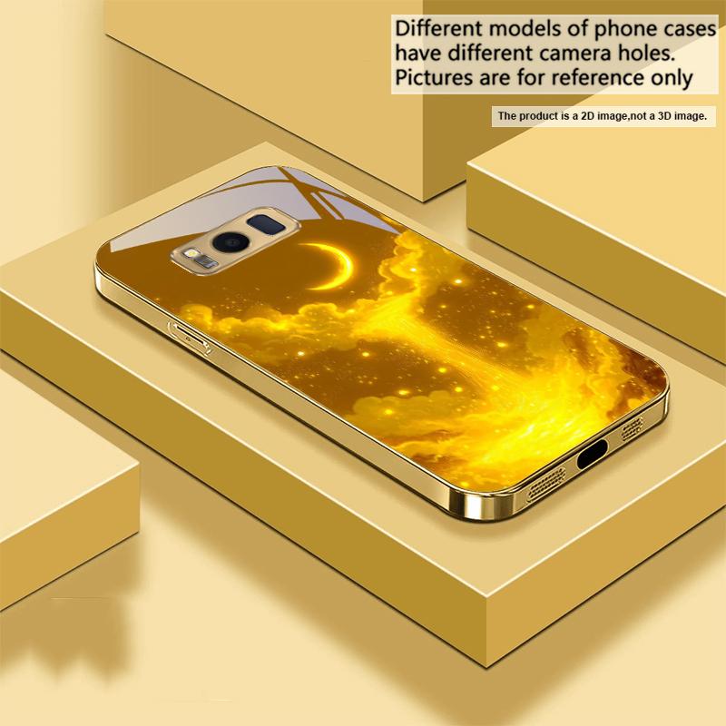 Золотое лунное небо Для Samsung Galaxy S26 S20 FE S21 S22 S23 Plus S24 Ultra 25Ultra S21+ S9 S22 S8 Золотой стеклянный чехол для телефона