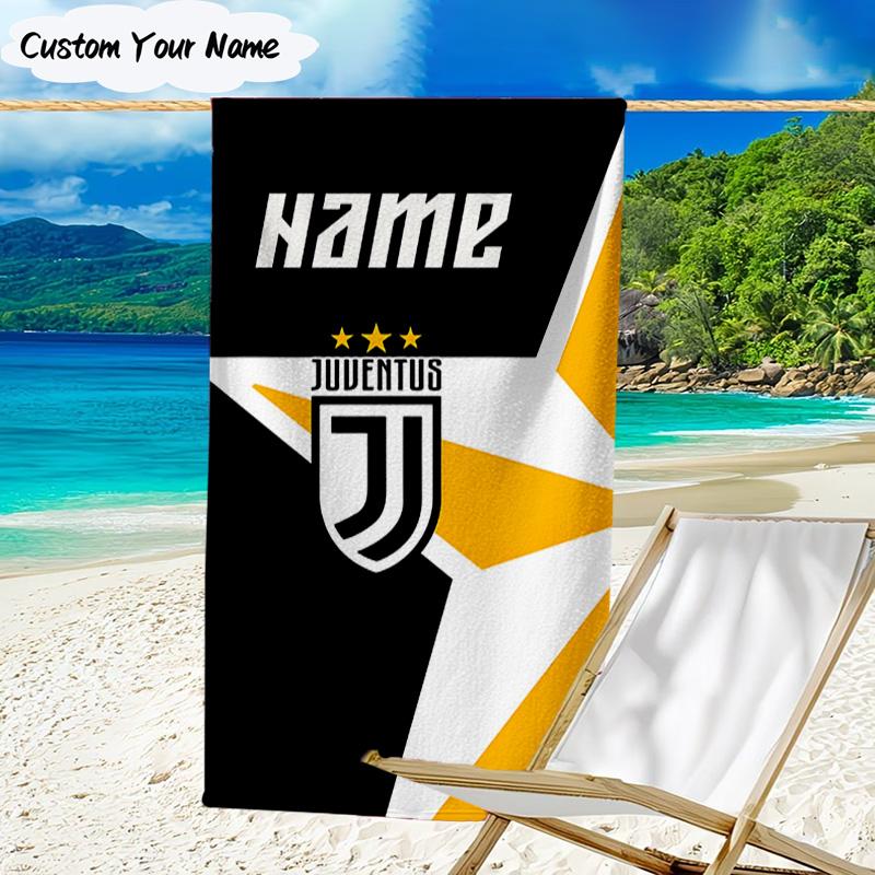 1PC Custom Name Beach Towel Juventus Crest Beach Towel, Suitable for Camping, Travel, Beach Accessories, Super Absorbent, Family Gift