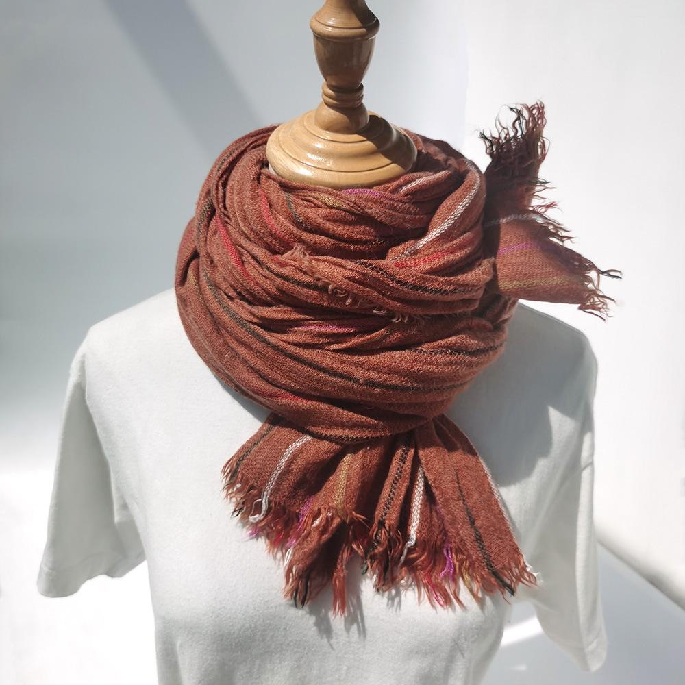 Custom-spun Autumn and Winter New Wool Scarf Women's Striped Yarn-dyed Warm Scarf Retro Literary and Versatile Shawl Decoration