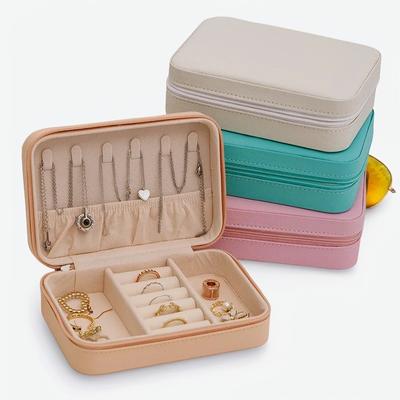Модная женская портативная дорожная шкатулка для украшений из искусственной кожи, ожерелье, кольцо, серьги, коробки для хранения на молнии, витрины для ювелирных изделий, органайзер