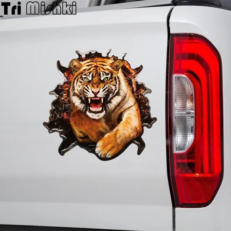 Tri Mishki W1366 3D Тигр в отверстии автомобильная наклейка ПВХ наклейки аксессуары для мотоциклов наклейка на автомобильный бампер на стену для ноутбука