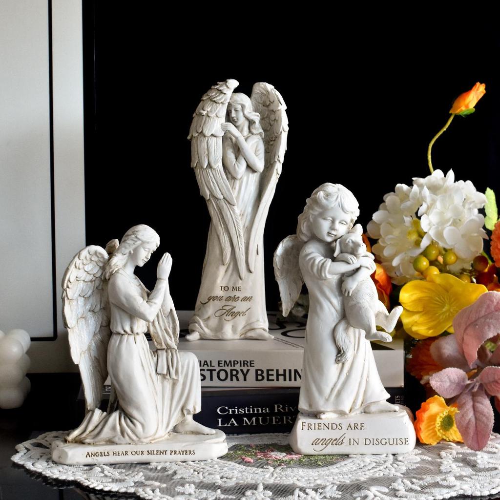 Антикварная состаренная фигурка ангела из смолы для декора дома или офиса