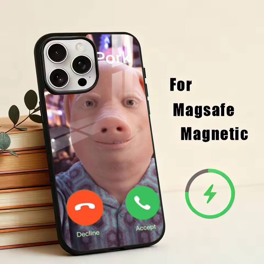 Звонит D-John Pork. Чехол для телефона с функцией ответа на звонок для iPhone 17, 16, 15, 14, 13, 12, 11 Plus, Pro, магнитный, с беспроводной зарядкой MagSafe