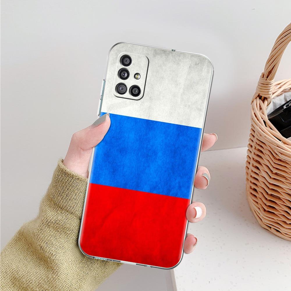Чехол для телефона Samsung A15 A13 A35 A55 A51 A71 A41 A31 A21S A03S A05 A17 A23 A25 A33 A53 A73 5G A07 4G Прозрачный чехол Флаг России