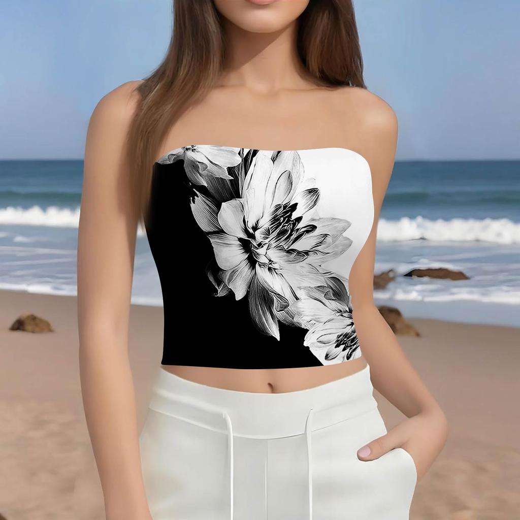 Crop Tops For Women Sexy Cami Tank Summer Tube Sleeveless Printed Camisole Shirt Vest
