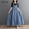 Korean Fashion Spring Summer Women Oversized Denim Maxi Long Sundress Suspenders Casual Loose Blue Sleeveless Dress Vintage All-Match Baggy Dress