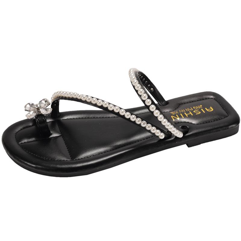 Французские тапочки со стразами на плоской подошве, женские, новинка 2025 года, универсальные, с нескользящим покрытием, с мягкой подошвой, классные тапочки