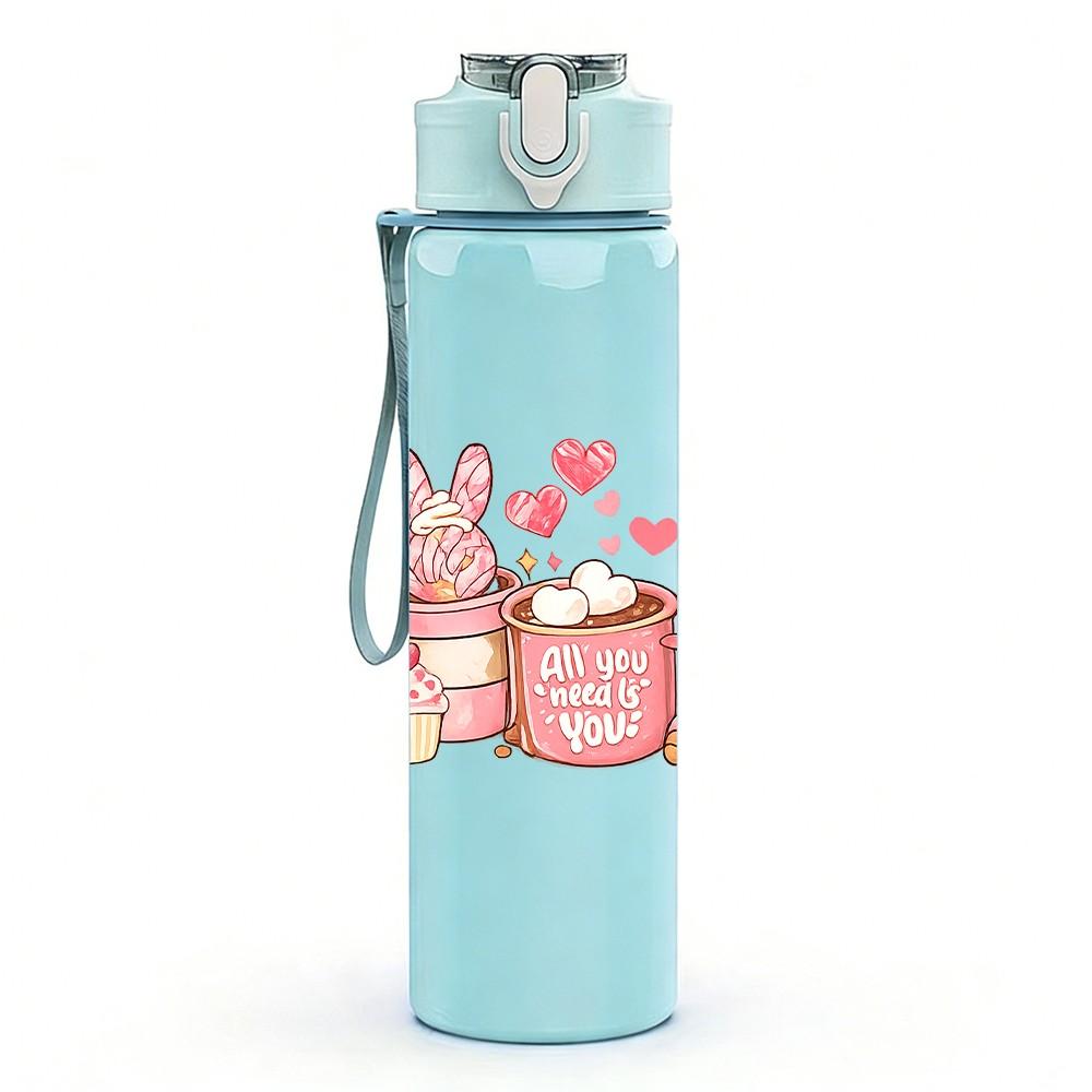 1PC Pink Milk Tea Drink Cup Print 750ml Color Plastic Sports Water Bottle Leakproof Flip Straw Lid Suitable for Sports Office Home Use