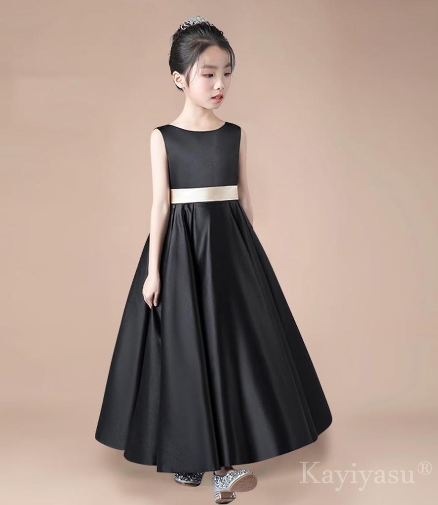 Kayiyasu Длинное атласное платье для Идеально для фортепиано Официальное Стройнящее Детское платье, V-образный вырез Девочки, Концерты, Свадьбы, Случаи, Без рукавов, Элегантное,