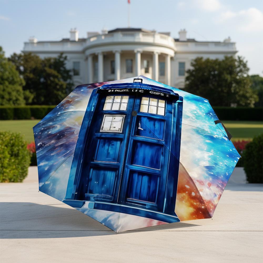 1 шт. Автоматический складной зонт - Узор «Доктор Кто», Портативный и складной дизайн с 8 спицами, Рождественские и Новогодние подарки