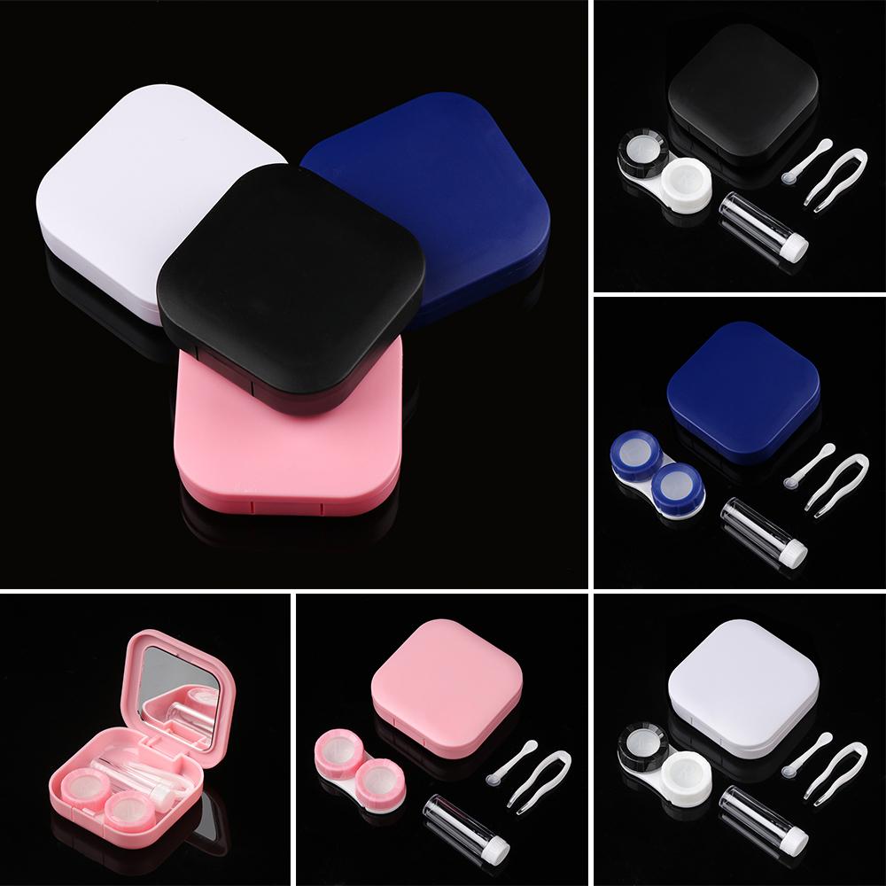 Portable Square Solid Color Container Holder Mirror Cover Contact Lens Case Storage Soaking Box