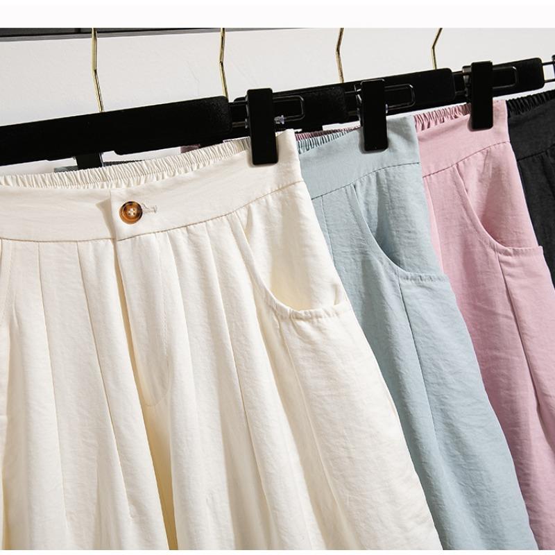 Dimanaf 2025 Summer Plus Size Women Wide Leg Pants High Waist Basic Elastic Pants Loose Casual Solid Pants 5XL