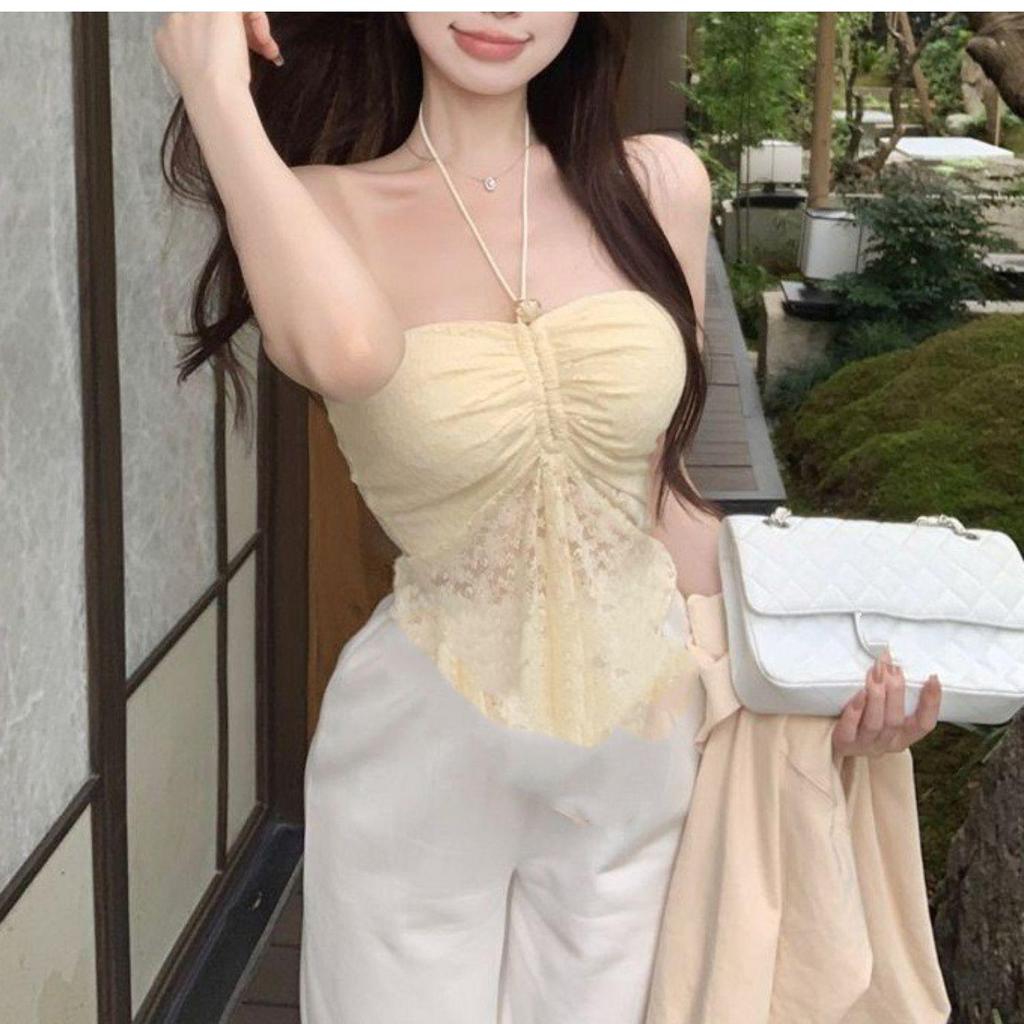 Hollow Lace Halter Camisole - Sexy Strapless Summer Top for Women