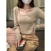 Hot Girl Sexy Clavicle Square Neck Pullover Sweater for Women Autumn and Winter Slimming Thickened Sweater Bottoming Inner Top