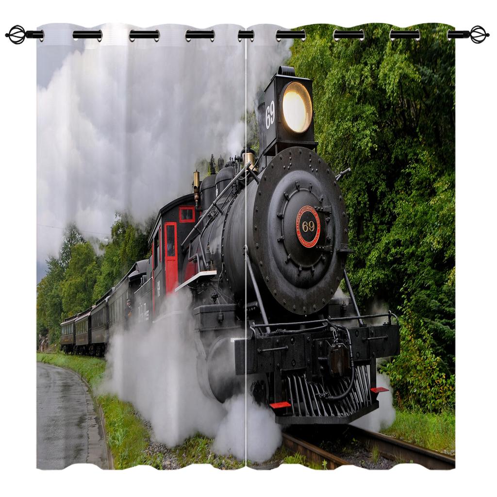 Curtain Retro Train Series 3D Digital Printing High Density Shading