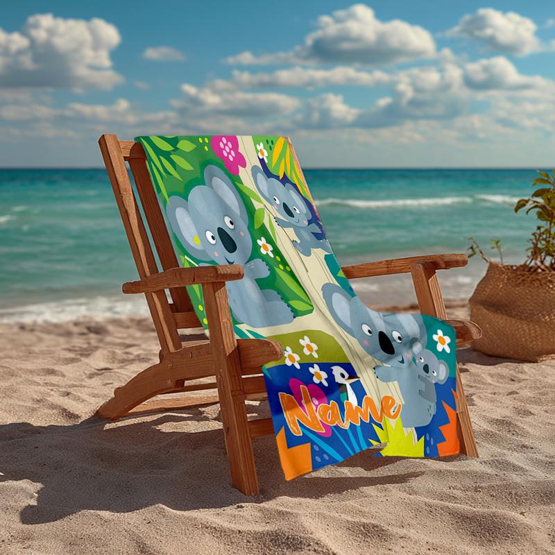 Custom Name Ultra-Soft Beach Towel with Koala Theme,Ideal for Pool - Camping, Diving - Perfect Travel Essential, Vibrant Beach Towel.