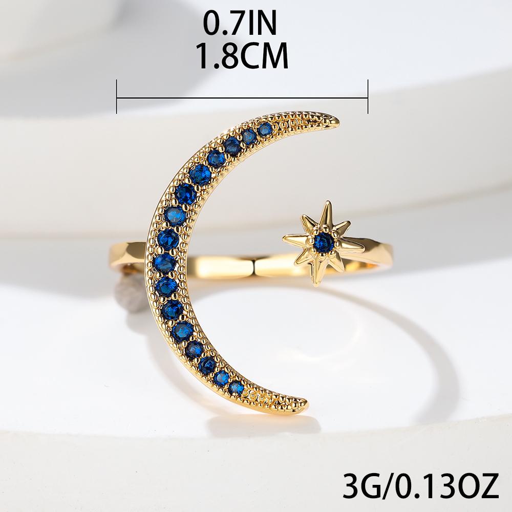 Boho Minimalist Blue Stone Female Stacking Star Moon Rings For Women Gold Color White Crystal Opening Ring Wedding Bands Gifts
