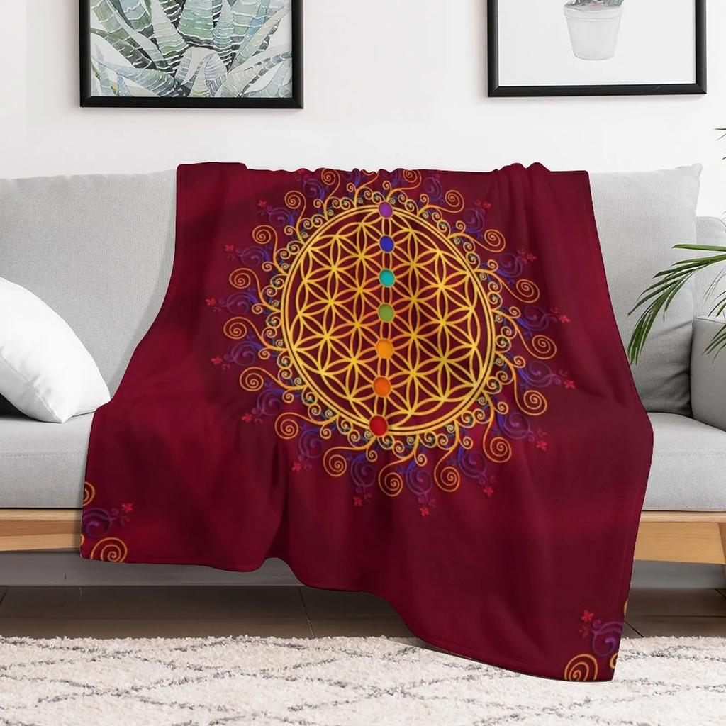 FLOWER OF LIFE CHAKRAS SPIRITUALITY YOGA ZEN Throw Blanket Warm Cozy Throw Blanket for Living Room Couch