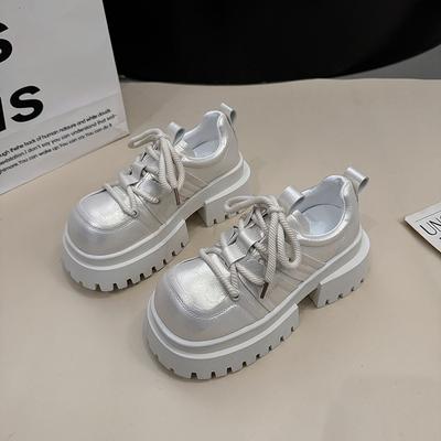 Модные туфли на массивном каблуке Весна Новые С круглым носком Глубокий вырез Ремешок спереди Водонепроницаемая платформа Противоскользящие Износостойкие Высокие каблуки