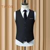 Мужской жилет с V-образным вырезом без рукавов, однобортный, облегающий деловой жилет, однотонный, формальный жилет для вечернего платья