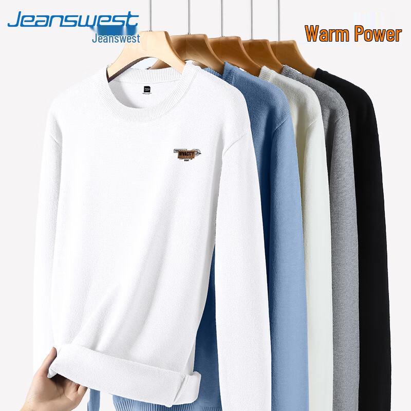 Jeanswest Men's American Retro Loose Fit Crew Neck Knit Sweater