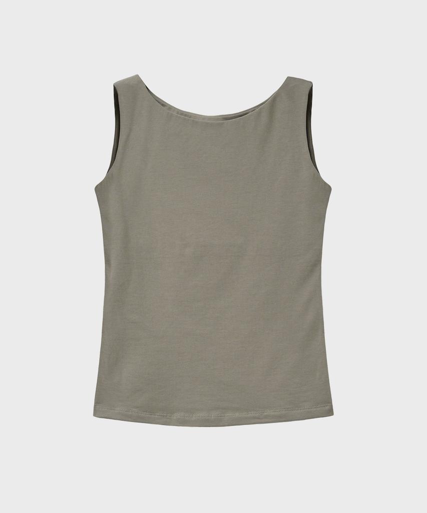 NOIRER FOR WOMAN Boat Neck Sleeveless T-Shirt (Ash Khaki)