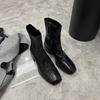 Washed Cowhide~ Leather Square Head Retro Thin Boots Short Boots Women's Thick Heel Small Ankle Boots British Style Martin Boots Single Boots
