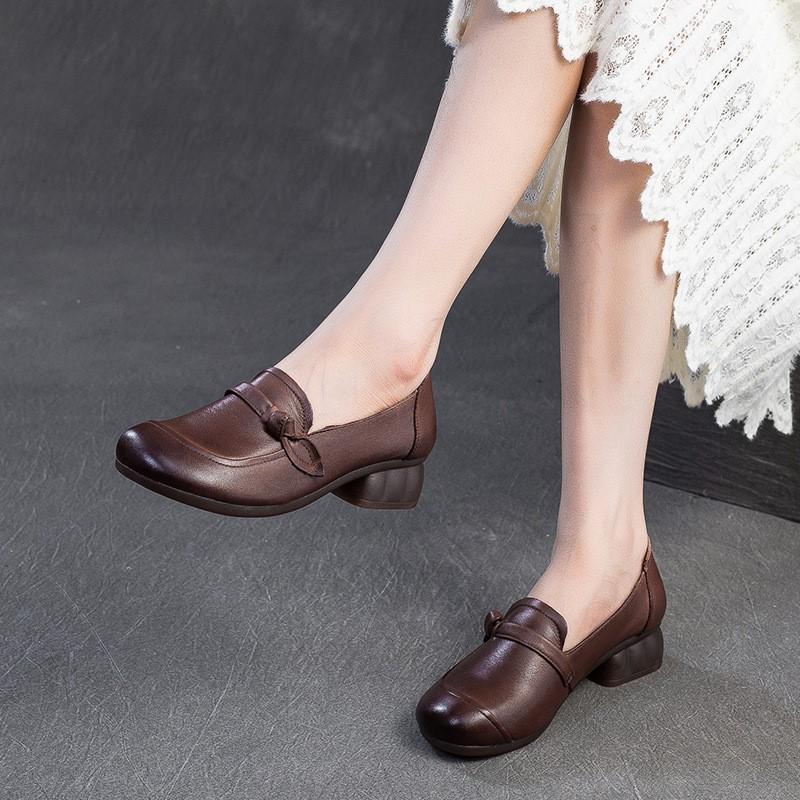 Johnature Ретро туфли-лодочки мелкие из натуральной кожи для работы, удобные, универсальные, женские туфли на каблуке