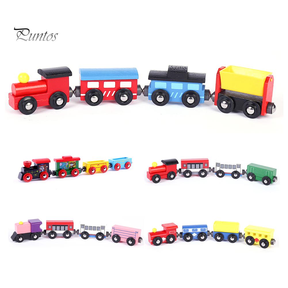 Деревянные детские игрушки Puntos, 4 шт., магнитная миниатюрная модель вагона поезда, развивающая игрушка в подарок