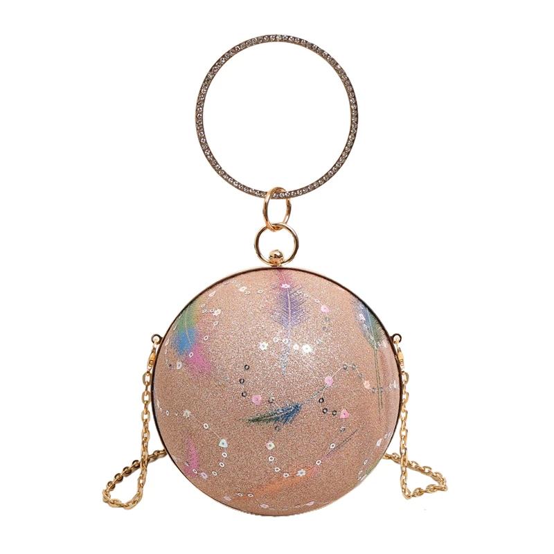 Роскошная круглая сумка для ужина для женщин, элегантные нежные сумки через плечо, сверкающая сумка для вечеринки с бриллиантами