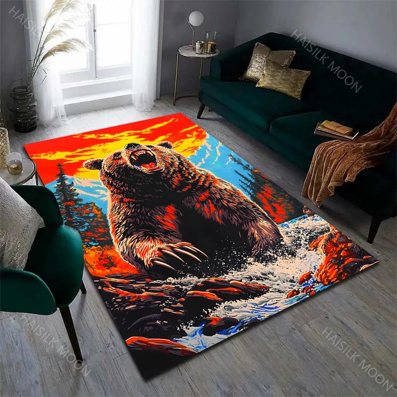 Irritable Brown Bear Pattern Carpet for Living Room Bedroom Sofa Home Decor Non-slip Floor Mat Large Size Multi-Size Selection