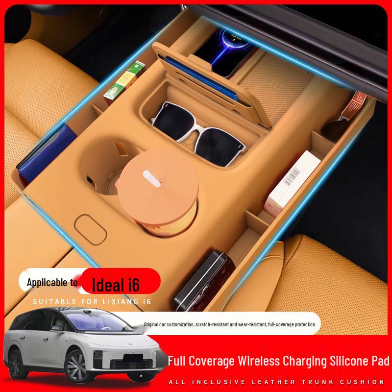 Центральная консоль Li Auto i6 с беспроводной зарядкой, силиконовая подставка с карманом для защиты бутылки с водой