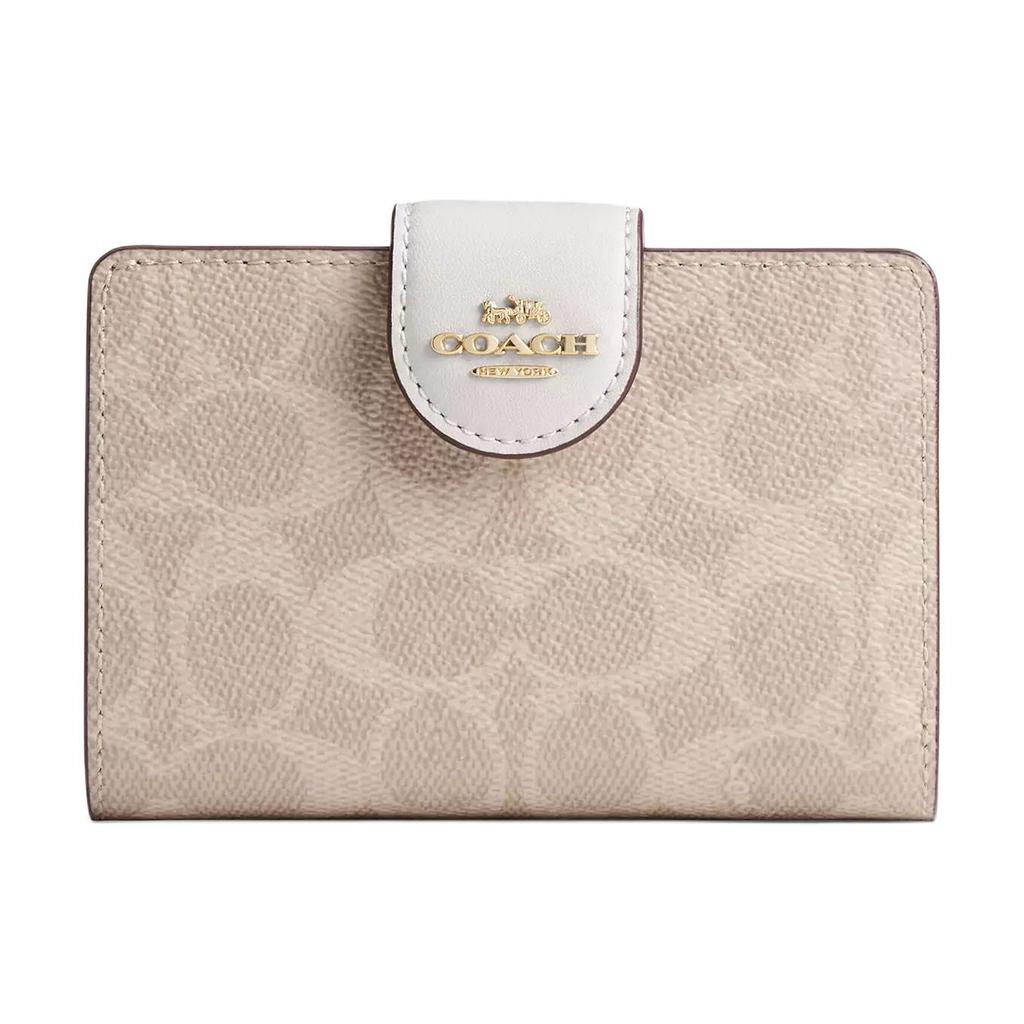New COACH Corner ZipSignature Coated Canvas Wallet Medium Size Women's Sand & Chalk CW786-IMXDM